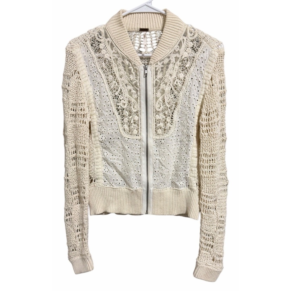 Free People Sun‎ Storm Bomber Jacket Ivory Women's Size Small